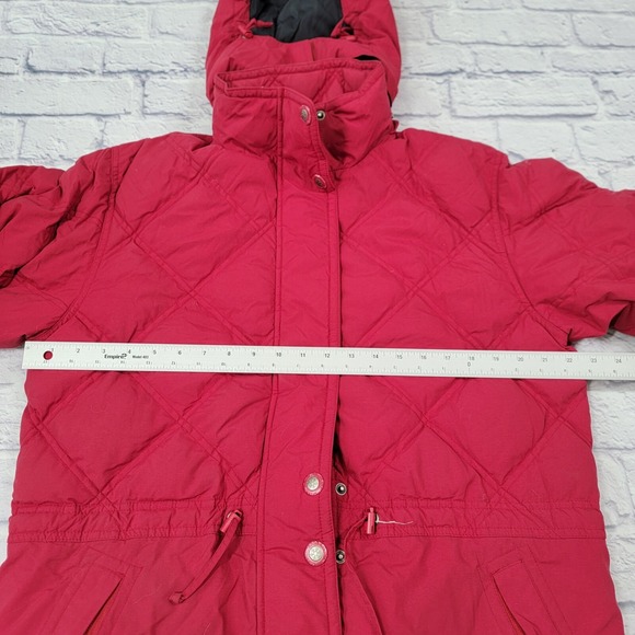 L.L. Bean Medium Red Burgundy Quilted Coat Puffer Jacket Goose Down Hooded M - Picture 12 of 16